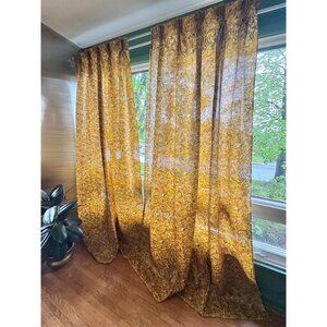 Vintage 60s pleated curtain, orange, yellow, brown, Fiberglas, single
